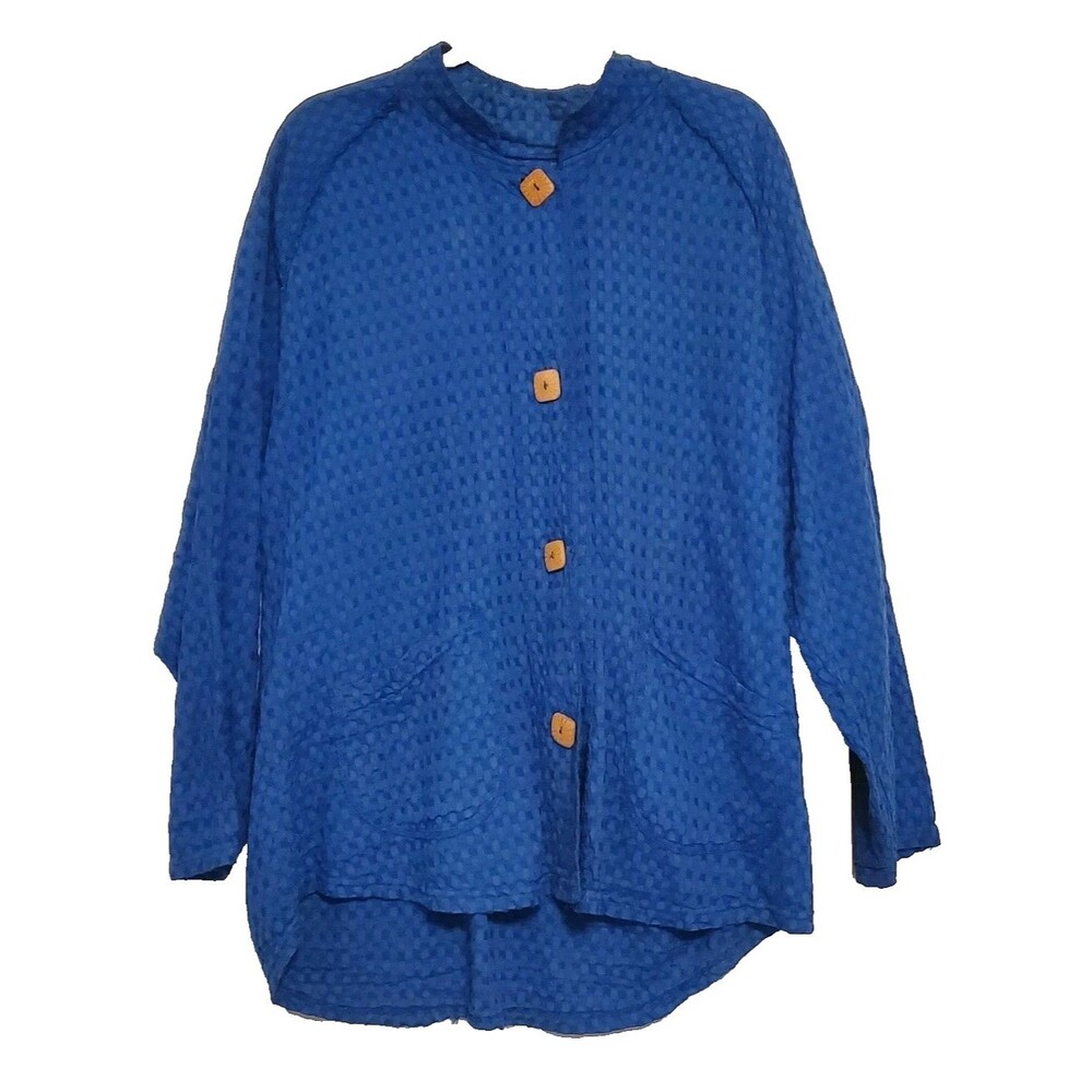 Produce Company XL Cotton Cardigan Square Buttons Waffle Lightweight Lagenlook